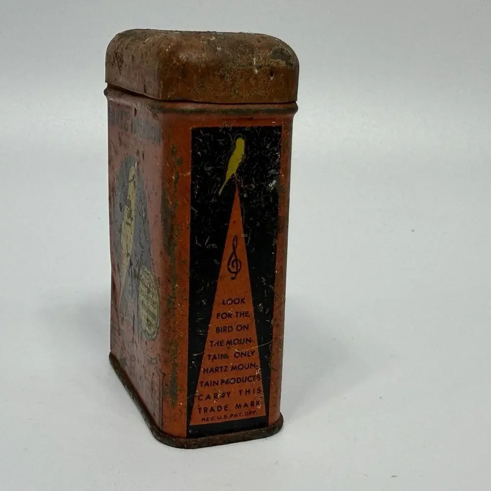 Vintage Hartz Mountain Song Restorer Bird Food Tin Orange Canary Seed USA